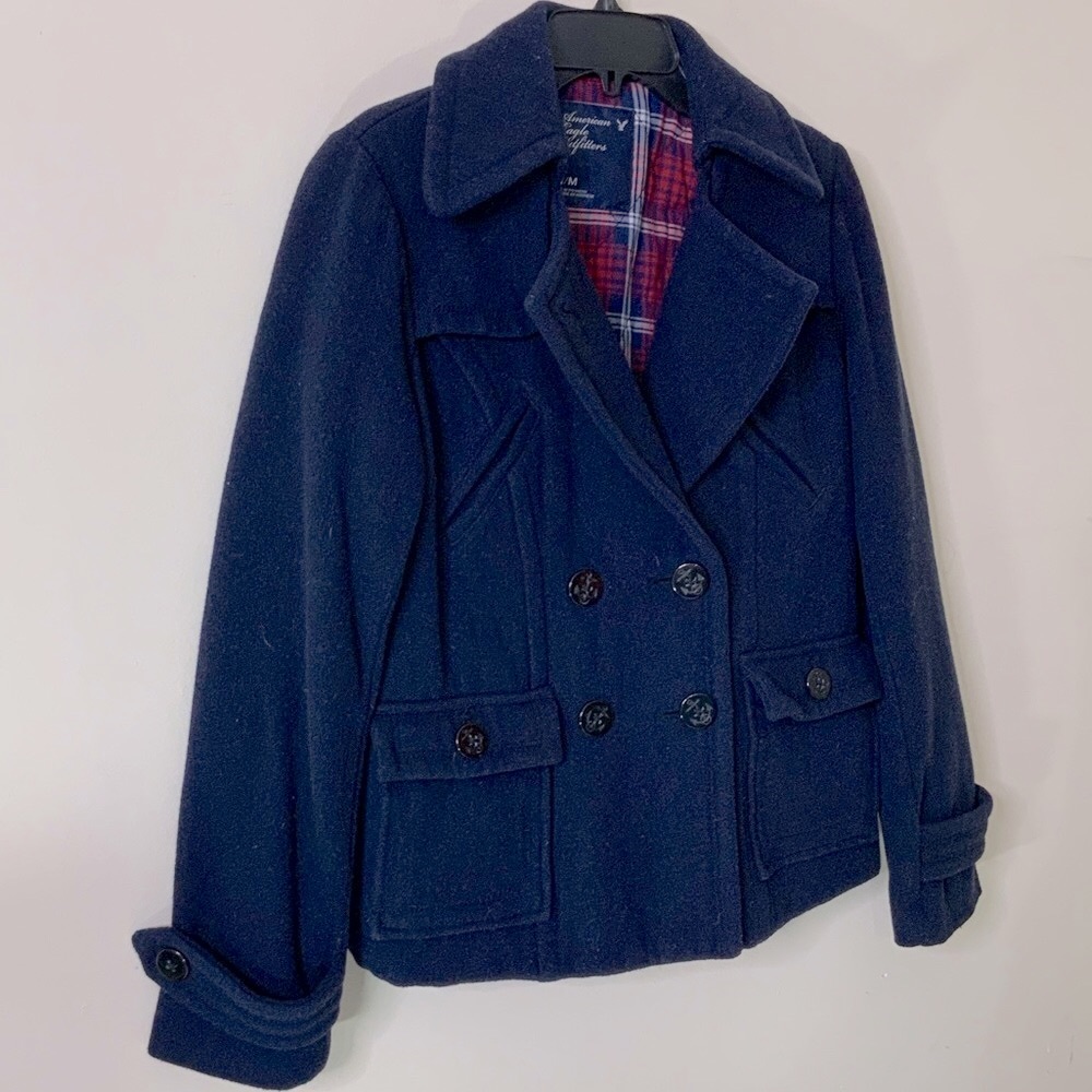 VINTAGE American Eagle Navy Double-Breasted Wool Peacoat